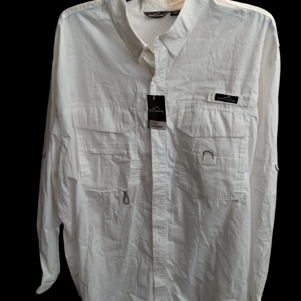 Eddie Bauer White Cotton Fishing Shirt